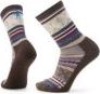 Two patterned crew socks with dark toes and heels