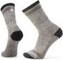 Two gray socks with black heel and toe.