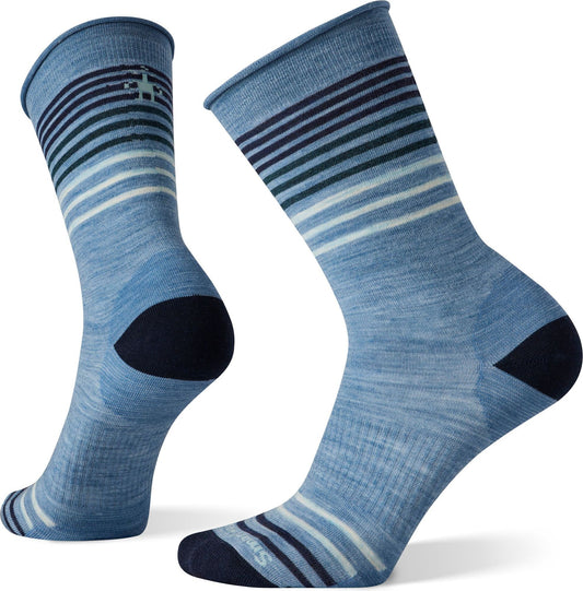 Two blue socks with stripes.