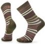Pair of brown socks with horizontal white stripes.