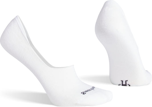 Two low-cut white socks with heel grip.