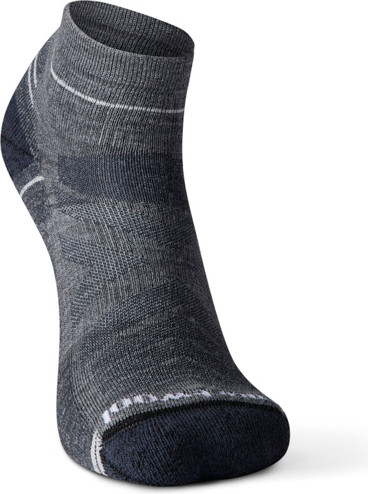 Gray sock with white stripe detailing.