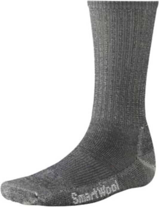 Gray wool sock with the brand's name near the toes.