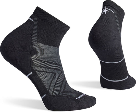 Pair of low cut black socks with grey accents.