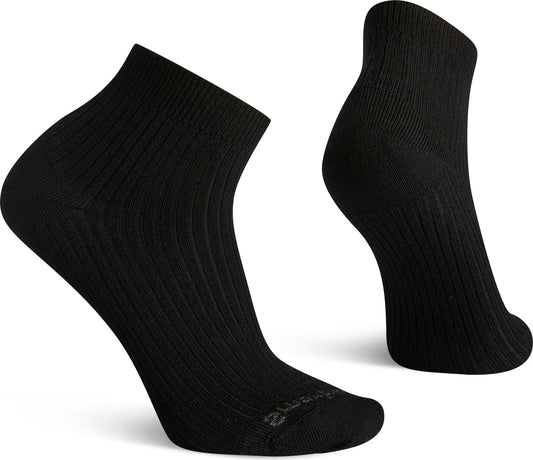 A pair of black ankle socks with ribbed texture.