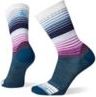 Pair of crew socks with teal bottoms, white tops, and purple to teal striped midsections.