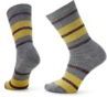 Gray socks with horizontal yellow and black stripes