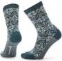 Pair of crew-length socks with a blue and gray patterned design.