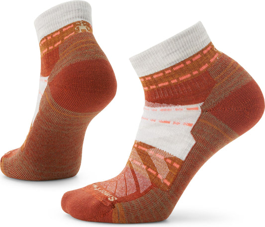 Pair of reddish-brown ankle socks with white, brown, and orange accents.