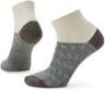 Pair of patterned gray and white ankle socks.