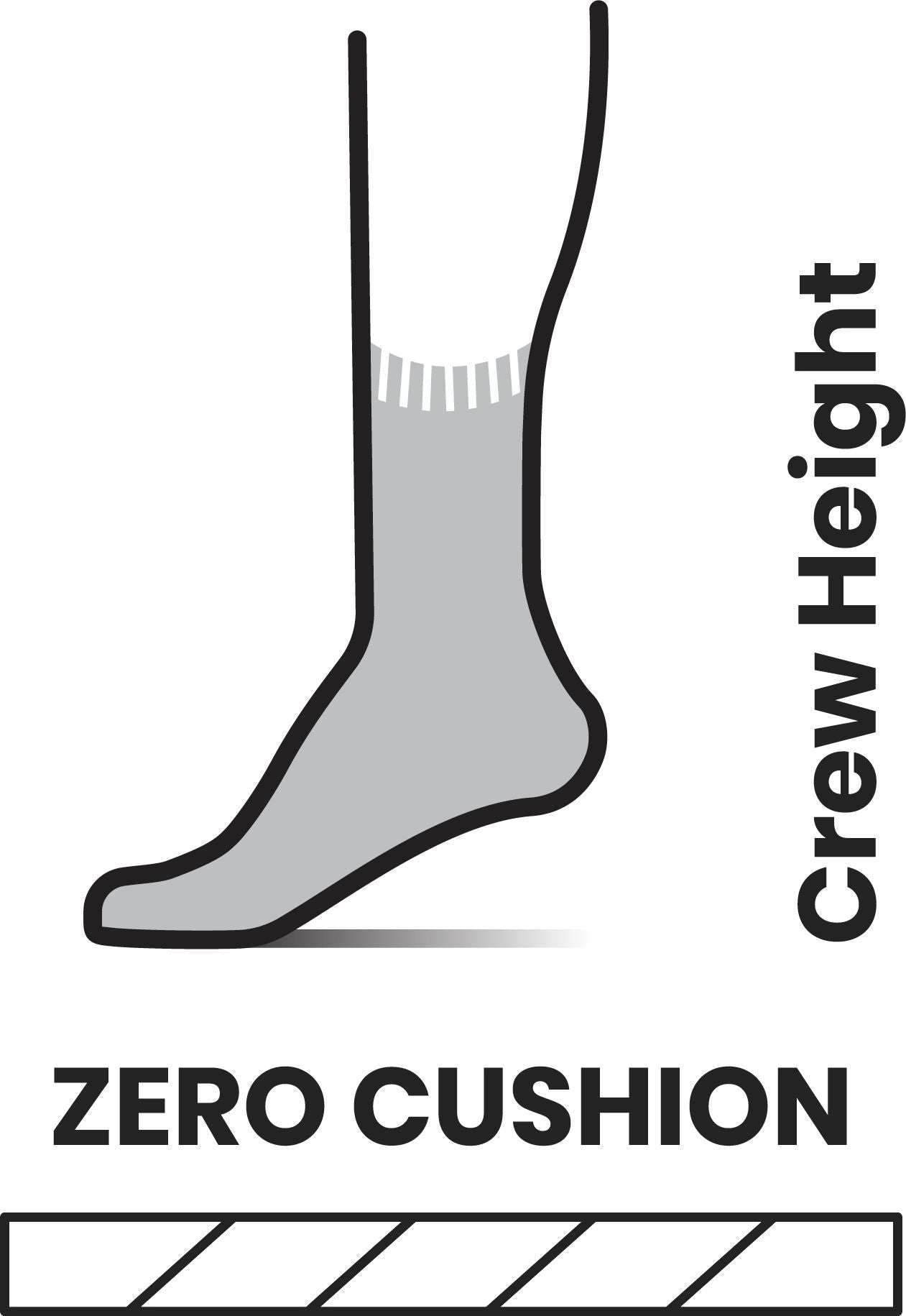 sock height at mid calf and "ZERO CUSHION" text.