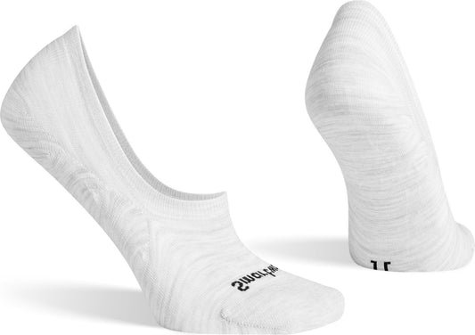 A pair of low-cut socks with white marble-like patterns.