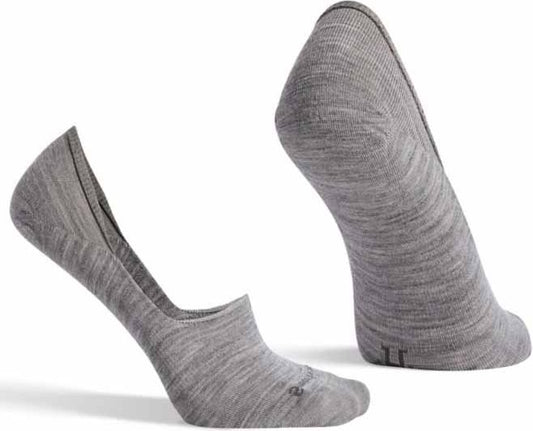 Two gray no-show socks.