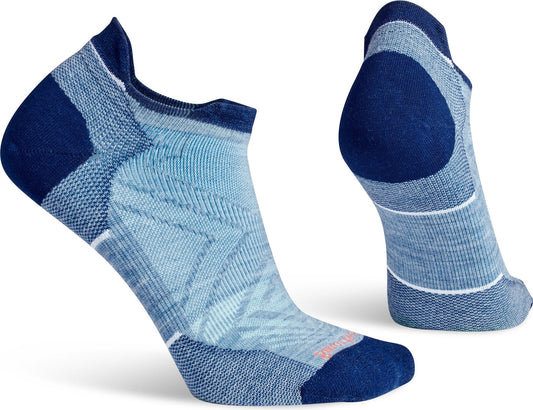 Pair of athletic socks, light blue with navy heel and toe.
