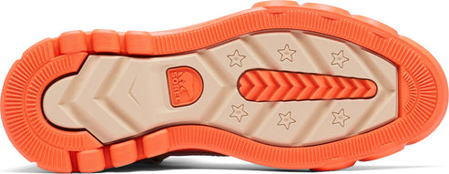 An orange and beige shoe sole with a star pattern.