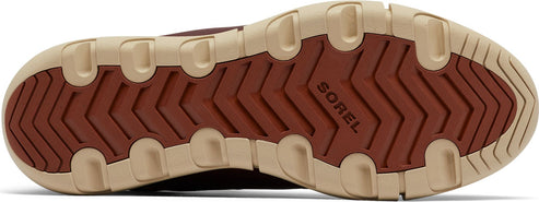 A shoe sole with zig-zag patterns and the text "SOREL".