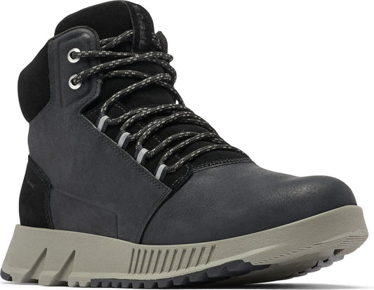 High-top dark gray boot with black trim and gray laces.