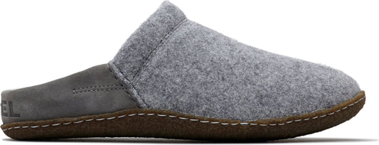 Grey slipper with felt upper and dark sole.