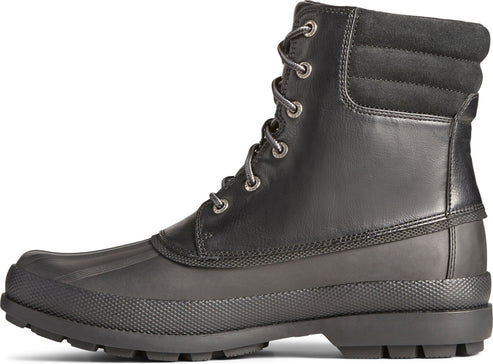 Black lace-up ankle boot with rubber sole.