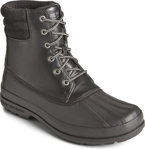 Black waterproof ankle boot with gray laces, rubber toe, and a black textile collar.