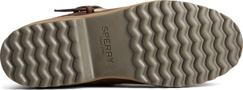 Sperry shoe bottom with wave patterned tread.