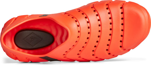 Orange waterproof shoe with small holes along the sides and oval sole.