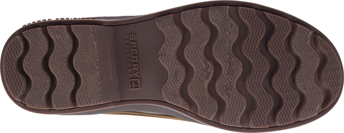 Shoe sole with Sperry logo and wavy grooves.