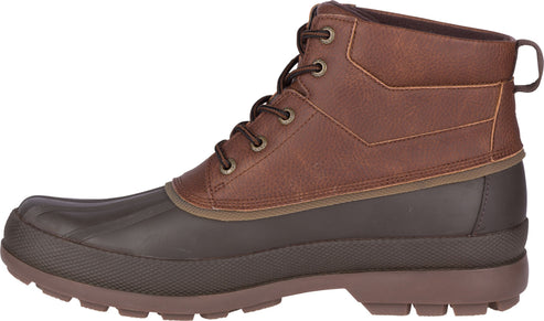Brown duck boot with a leather upper.
