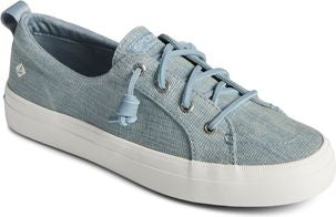 Light blue canvas sneaker with white sole and laces.