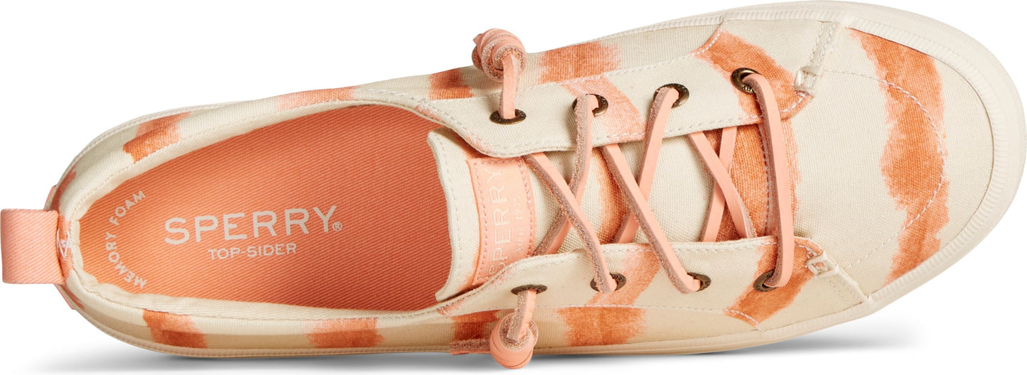 A shoe with a tie-dye pattern.