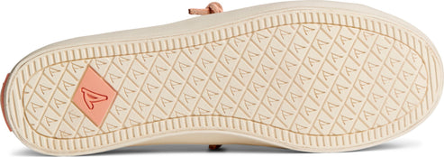 Beige shoe sole with repeated arrow pattern and logo.