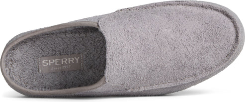 Gray slipper with visible 'SPERRY since 1935' label on the insole.