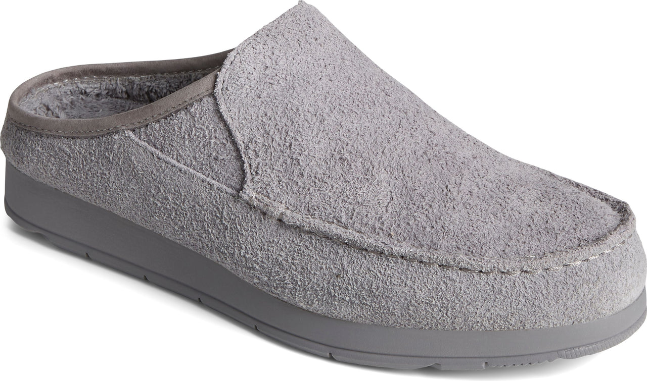 Gray suede slipper.