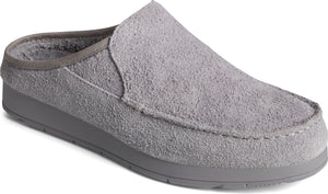 Gray suede slipper.