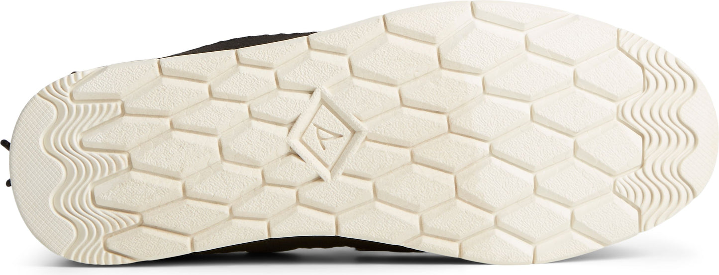 A white sole with a geometric pattern and a central diamond-shaped logo.