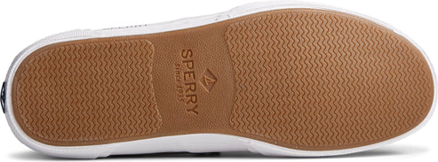 A shoe sole with a textured, brown rubber surface and a white border.