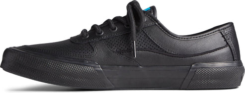 Black lace-up sneaker with perforated detailing.