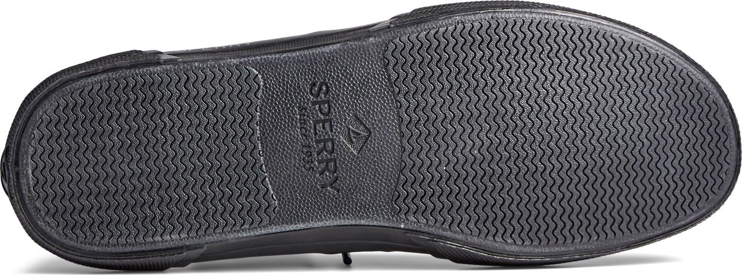 The underside of a shoe with a wave-like pattern on the sole, and the word "SPERRY" is printed in the center.