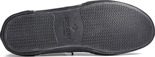 The underside of a shoe with a wave-like pattern on the sole, and the word "SPERRY" is printed in the center.
