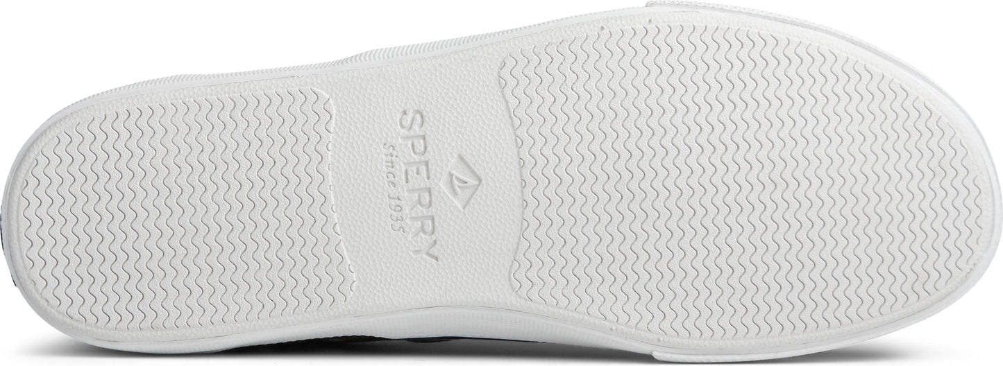 The sole of a shoe shows a wavy ridged pattern and the text "SPERRY SINCE 1935".
