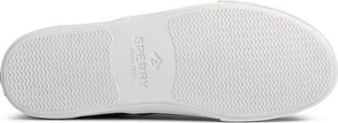 The sole of a shoe shows a wavy ridged pattern and the text "SPERRY SINCE 1935".