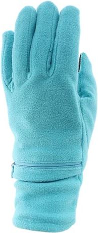 A turquoise fleece glove with zippered wrist.