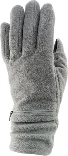 A gray fleece glove with a zipper pocket.