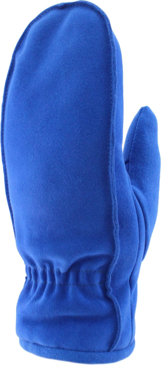A close-up of a blue mitten.