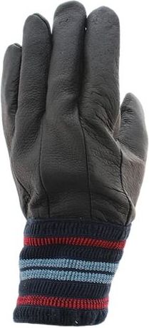 Black leather glove with striped wrist cuff.