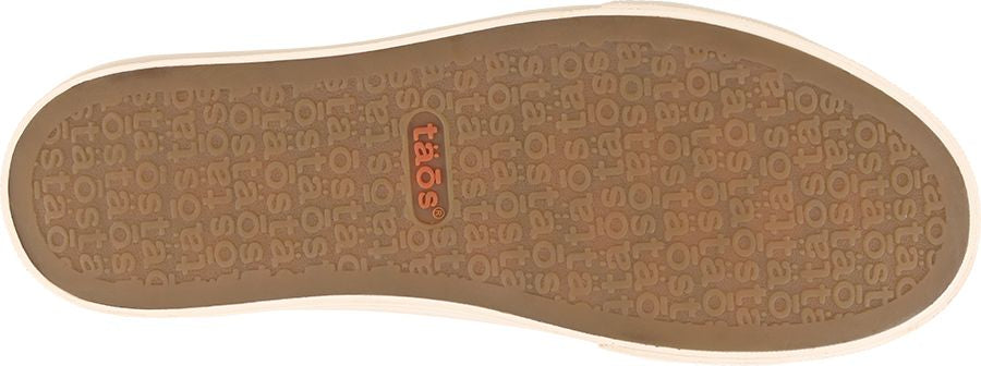 The sole of a shoe with a rubbery textured surface and repeating text patterns.