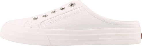White slip-on sneaker with eyelets.
