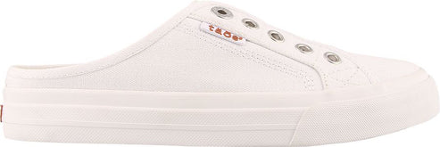 A white slip-on sneaker with grommets.