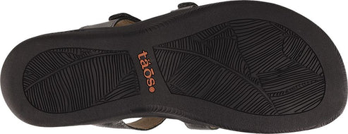 Black sandal sole with a leaf pattern.
