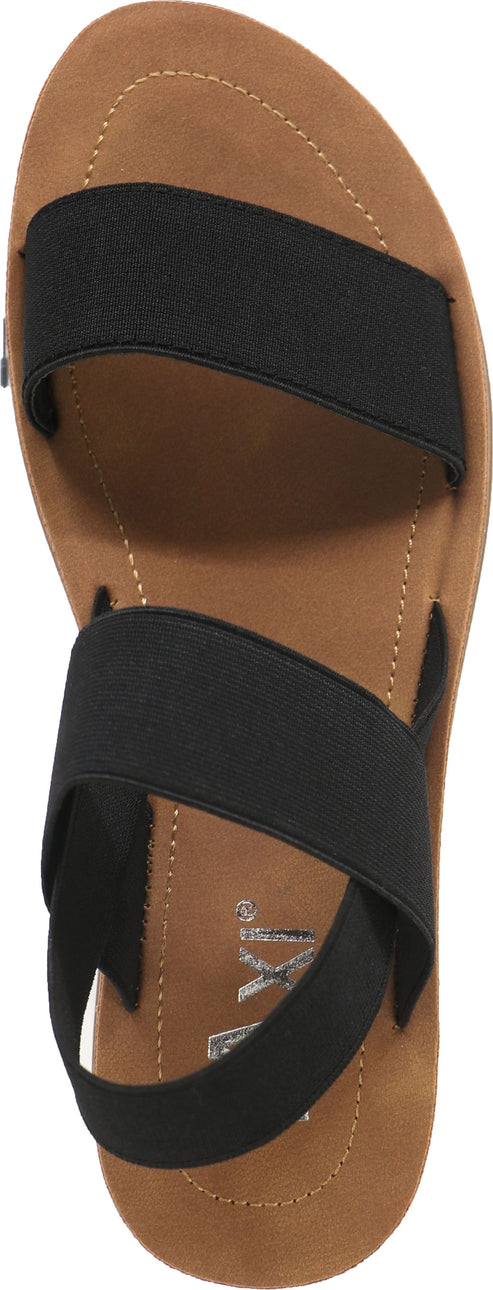 A sandal with black straps.